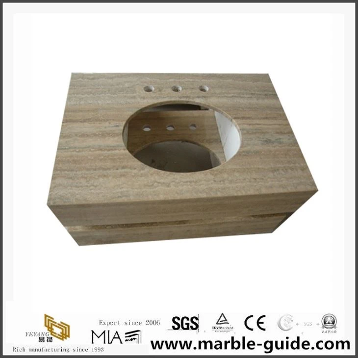 Beige Travertin Marmor Badrum Vanity Top